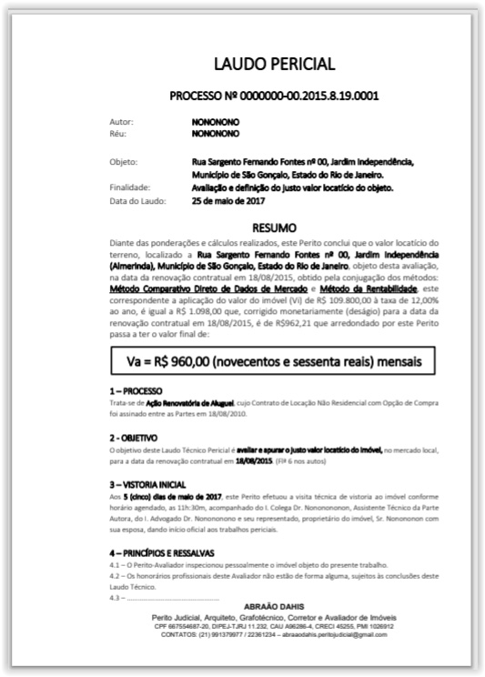 Capa de laudo de avaliação imobiliária