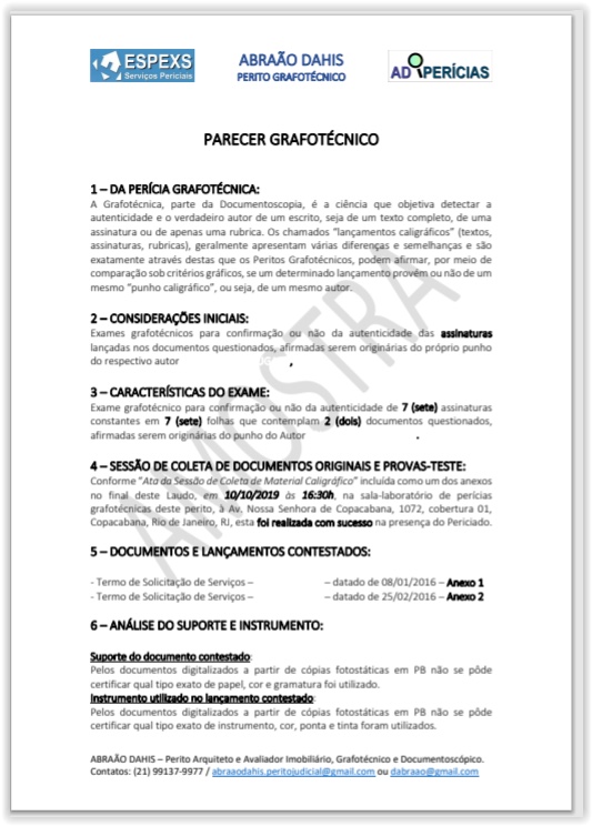 Capa de parecer grafotécnico particular