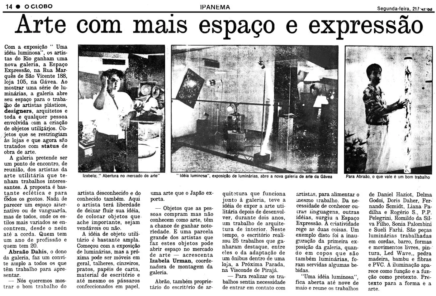 Matéria de jornal sobre Galeria de Artes