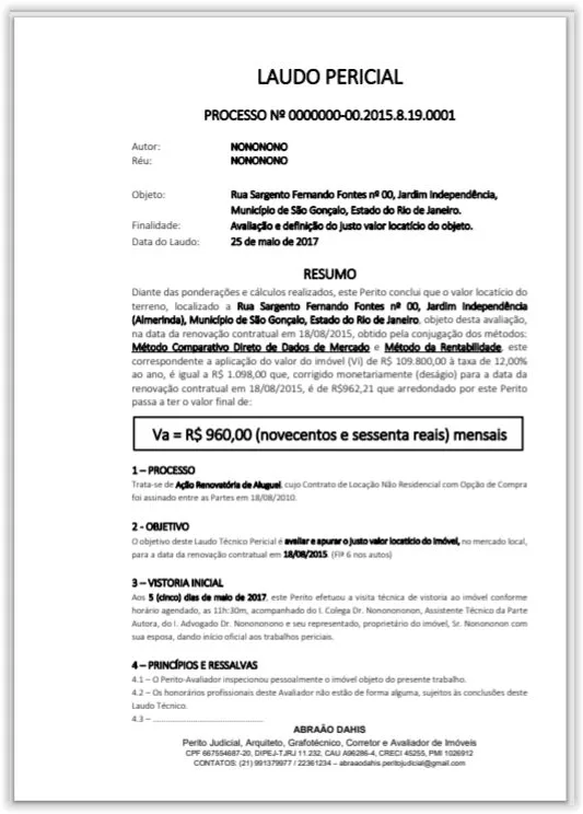 Capa de laudo de avaliação imobiliária