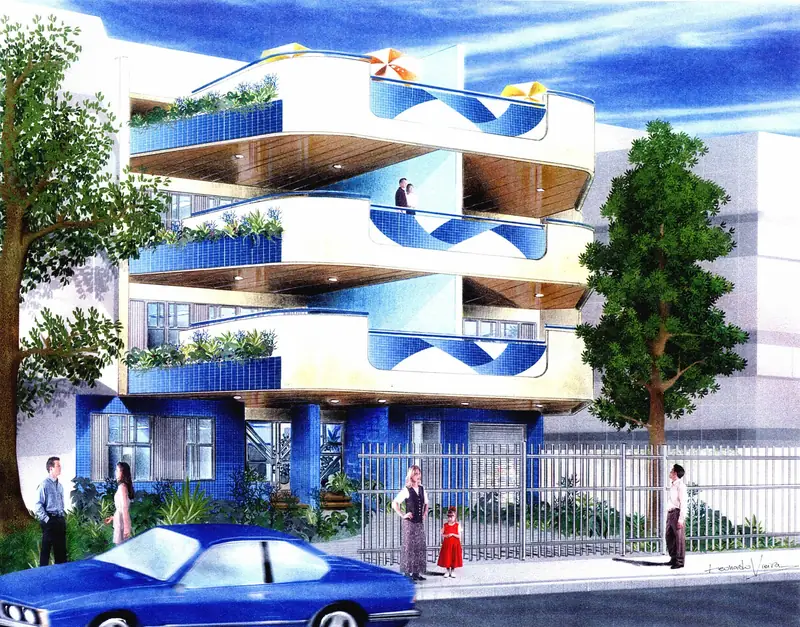 Perspectiva de edifício residencial em estudo arquitetônico