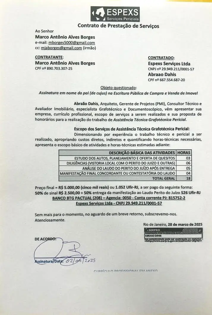 Documento técnico assinado usado em processo de avaliação imobiliária