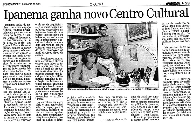 Recorte de jornal sobre o Centro Cultural Ipanema